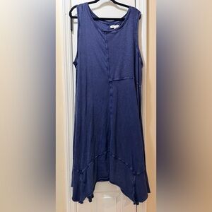 New Directions Dark Blue Lagenlook MIDI Style Dress with Asymmetrical Hem